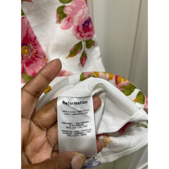 Reformation Sawyer Linen Floral Mini Dress Sz 8 - Picture 7 of 12